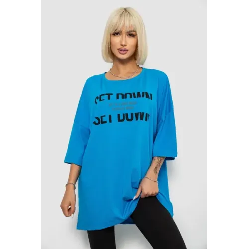 Футболка жіноча з принтом, колір блакитний, 100% бавовна, Повсякденний (casual), ['Літній', XXL
