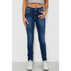 Джинси жіночі однотонні Skinny, колір синій, 70% бавовна, Повсякденний (casual)