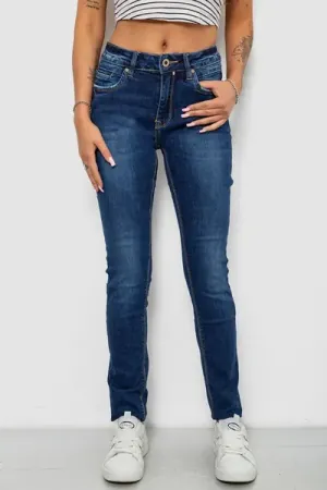 Джинси жіночі однотонні Skinny, колір синій, 70% бавовна, Повсякденний (casual)