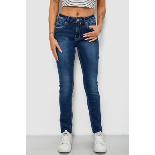 Джинси жіночі однотонні Skinny, колір синій, 70% бавовна, Повсякденний (casual)