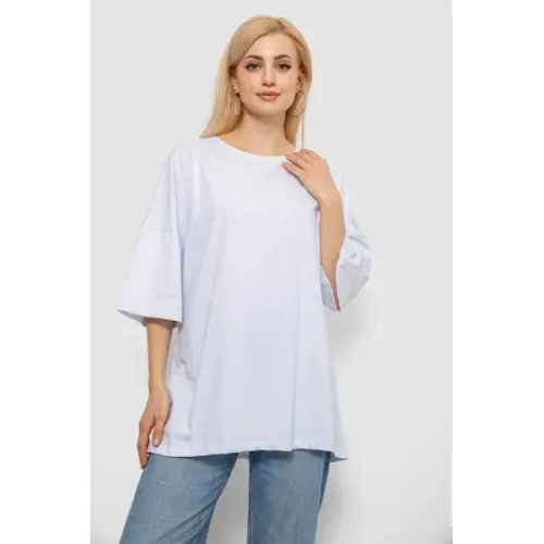 Футболка жіноча однотонна, колір білий, 90% бавовна, Повсякденний (casual)