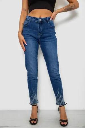 Джинси жіночі однотонні Skinny, колір синій, 70% бавовна