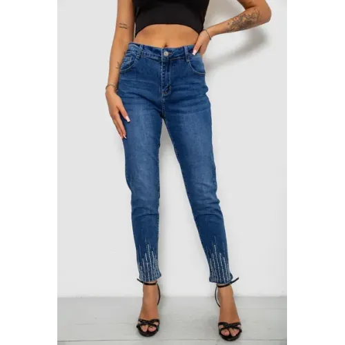 Джинси жіночі однотонні Skinny, колір синій, 70% бавовна