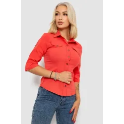 Сорочка жіноча однотонна, колір кораловий, 95% бавовна, Повсякденний (casual)