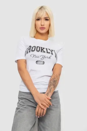 Жіноча футболка з принтом, колір білий, 95% бавовна
