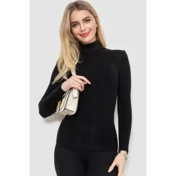 Гольф жіночий однотонний, колір чорний, 80% бавовна, Повсякденний (casual)