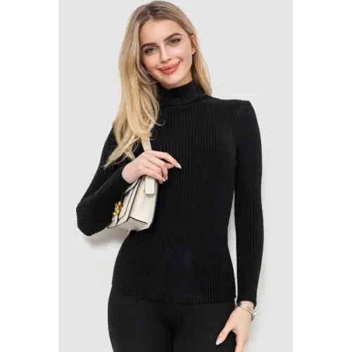 Гольф жіночий однотонний, колір чорний, 80% бавовна, Повсякденний (casual)