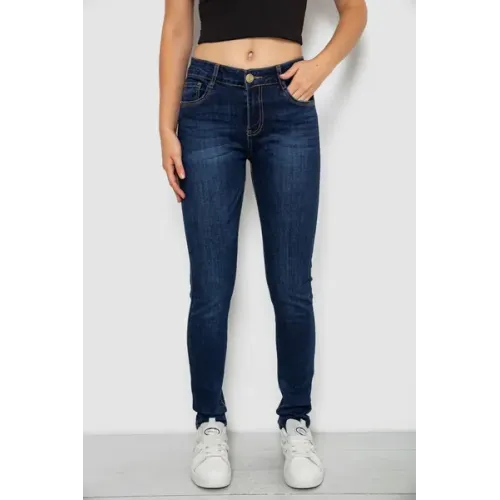 Джинси жіночі однотонні Skinny, колір синій, 63% бавовна