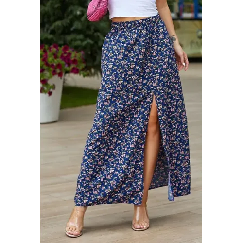 Спідниця софт із квітковим принтом, колір темно-синій