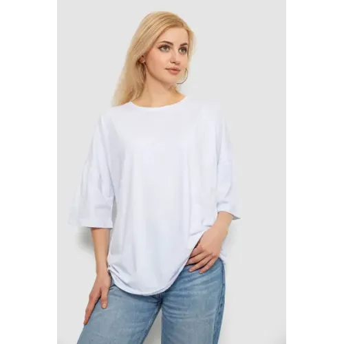 Футболка жіноча однотонна, колір білий, 90% бавовна, Повсякденний (casual), ['Літній'