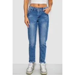Джинси жіночі однотонні Straight fit, колір синій, 98% бавовна, Повсякденний (casual)