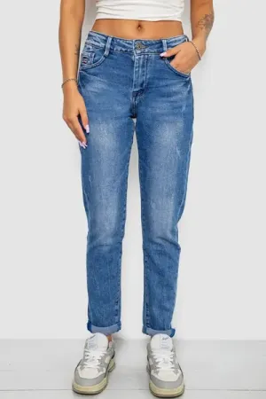Джинси жіночі однотонні Straight fit, колір синій, 98% бавовна, Повсякденний (casual)