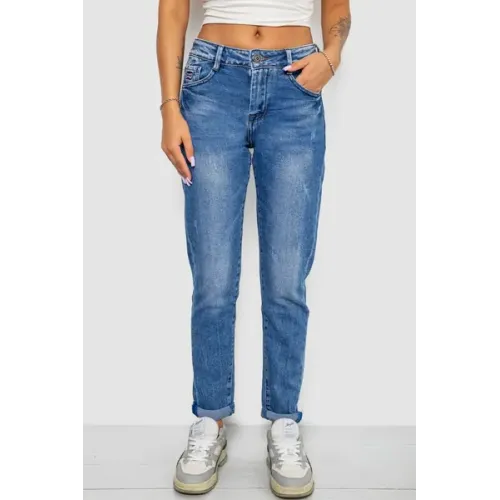 Джинси жіночі однотонні Straight fit, колір синій, 98% бавовна, Повсякденний (casual)