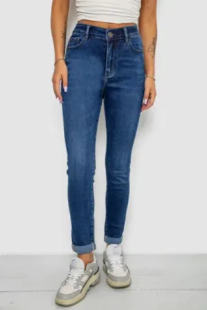 Джинси жіночі однотонні Skinny, колір синій, 98% бавовна, Повсякденний (casual)