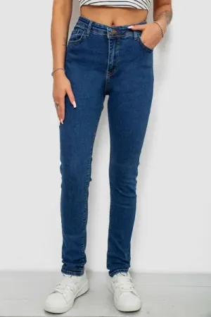 Джинси жіночі однотонні Skinny, колір синій, 98% бавовна, Повсякденний (casual)