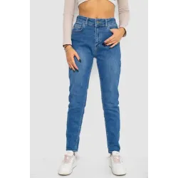 Джинси жіночі Mom-fit стрейч, колір синій, 98% бавовна, Повсякденний (casual)