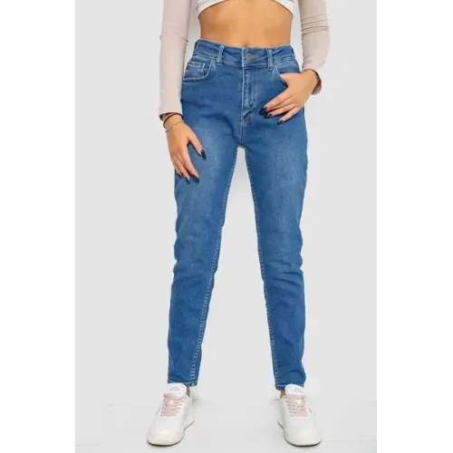 Джинси жіночі Mom-fit стрейч, колір синій, 98% бавовна, Повсякденний (casual)