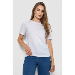 Футболка жіноча однотонна, колір білий, 100% бавовна, Повсякденний (casual)