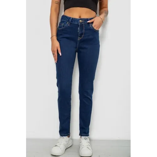 Джинси жіночі однотонні Skinny, колір синій, 98% бавовна, Повсякденний (casual), ['Весняно-осінній'