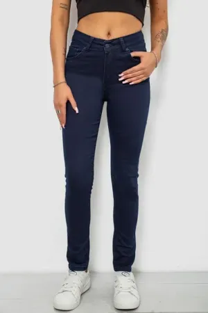 Джинси жіночі однотонні Skinny, колір синій, 98% бавовна, Повсякденний (casual)