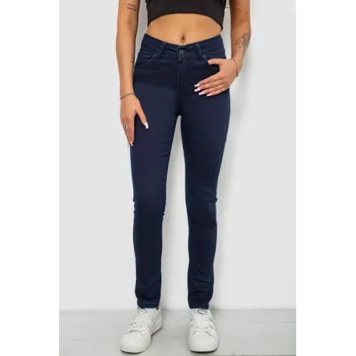Джинси жіночі однотонні Skinny, колір синій, 98% бавовна, Повсякденний (casual), ['Весняно-осінній', 28