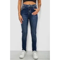 Джинси жіночі однотонні Skinny, колір синій, 98% бавовна, Повсякденний (casual), ['Демісезонний', 28