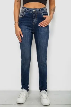 Джинси жіночі однотонні Skinny, колір синій, 98% бавовна, Повсякденний (casual)