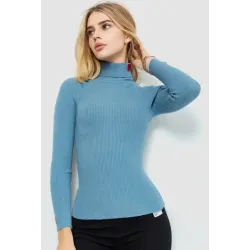 Гольф жіночий однотонний, колір джинс, 60% акрил, Повсякденний (casual)