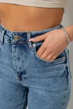 Джинси жіночі однотонні MOM, колір блакитний, 98% бавовна, Повсякденний (casual)