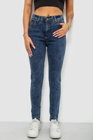 Джинси жіночі однотонні Skinny, колір синій, 98% бавовна, Повсякденний (casual)