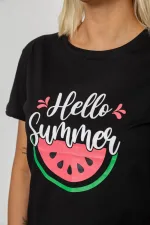 Футболка жіноча з принтом, колір чорний, 95% бавовна, арт. 26-352