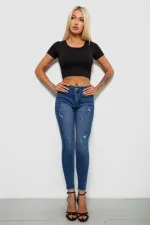 Джинси жіночі однотонні Skinny, колір синій, 62% бавовна