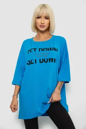 Футболка жіноча з принтом, колір блакитний, 100% бавовна, Повсякденний (casual)