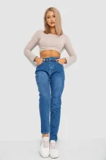 Джинси жіночі Mom-fit стрейч, колір синій, 98% бавовна, арт. 59-388