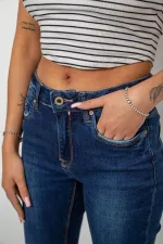 Джинси жіночі однотонні Skinny, колір синій, 70% бавовна, арт. 66-636
