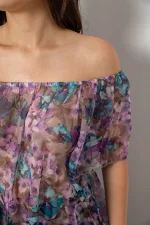 Блуза жіноча з принтом, колір бузковий, 100% поліестер, арт. 62-077