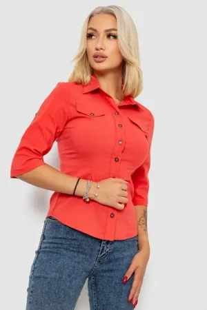 Сорочка жіноча однотонна, колір кораловий, 95% бавовна, Повсякденний (casual)