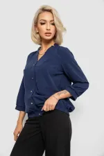 Блуза однотонна, колір синій, 95% бавовна, Повсякденний (casual)