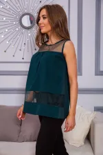 Літня шифонова блуза, з сіткою темно-зеленого кольору