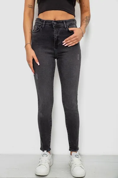 Джинси жіночі однотонні Skinny, колір сірий, 98% бавовна, Повсякденний (casual)