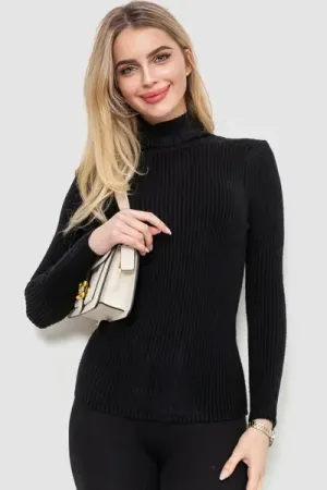 Гольф жіночий однотонний, колір чорний, 80% бавовна, Повсякденний (casual)