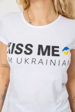 Футболка жіноча з патріотичним принтом, колір білий, 100% бавовна