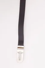Жіночий ремінь зі шкірзаму, пряжка з гачком, колір чорний