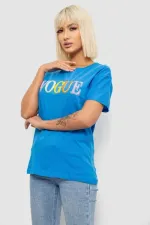 Футболка жіноча з принтом, колір блакитний, 100% бавовна, Повсякденний (casual)