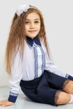 Блузка ошатна для дівчаток, колір біло-синій, 60% віскоза