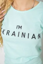 Футболка жіноча з патріотичним принтом, колір м'ятний, 100% бавовна