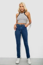 Джинси жіночі однотонні Skinny, колір синій, 98% бавовна, арт. 64-104