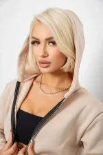 Спортивний костюм жіночий на флісі, колір бежевий, 100% поліестер
