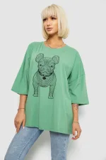 Футболка жіноча з принтом, колір оливковий, 90% бавовна, арт. 69-091