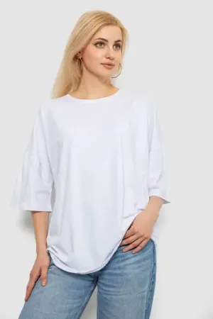 Футболка жіноча однотонна, колір білий, 90% бавовна, Повсякденний (casual)